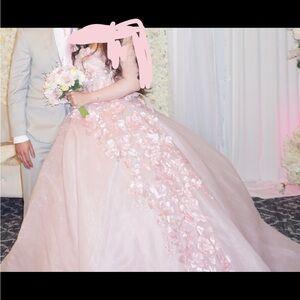 Pink strapless ballgown corset dress, engagement dress/Quinceañera dress